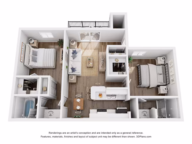 2 Beds • 2 Bath 1097 floor plan